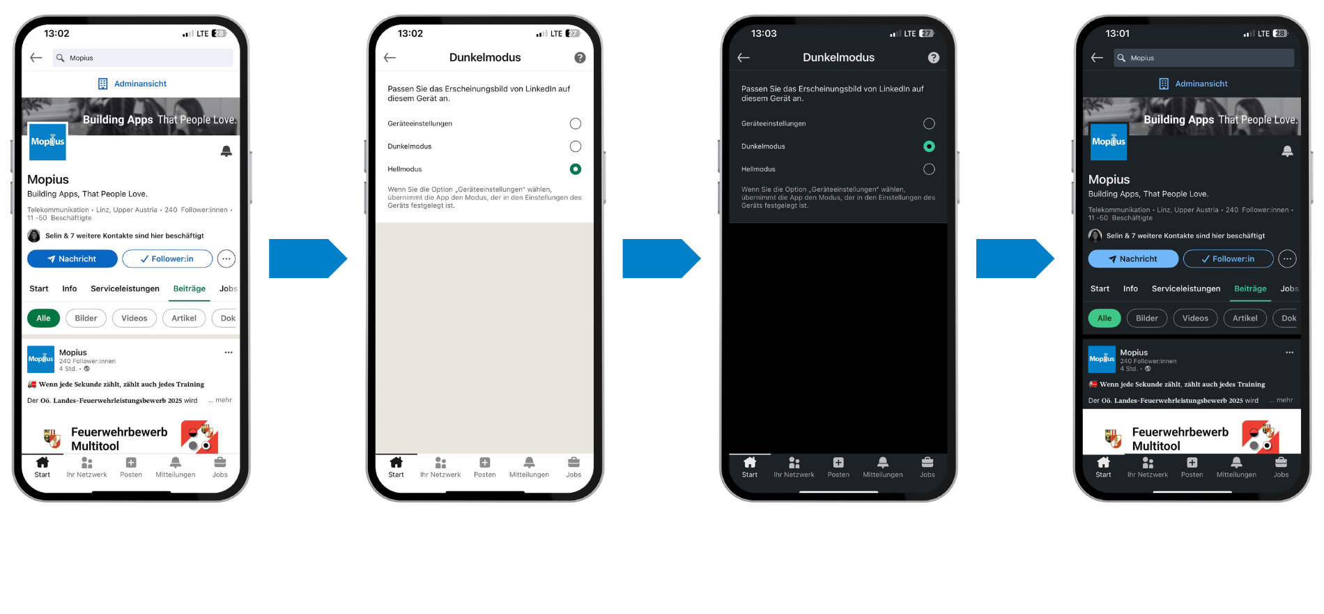 Bilder für den Blog-2 iPhone, auf dem der Darkmode aktiviert wird