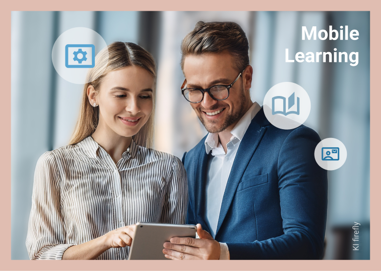 Zwei Angestellte bedienen gemeinsam ein Tablet